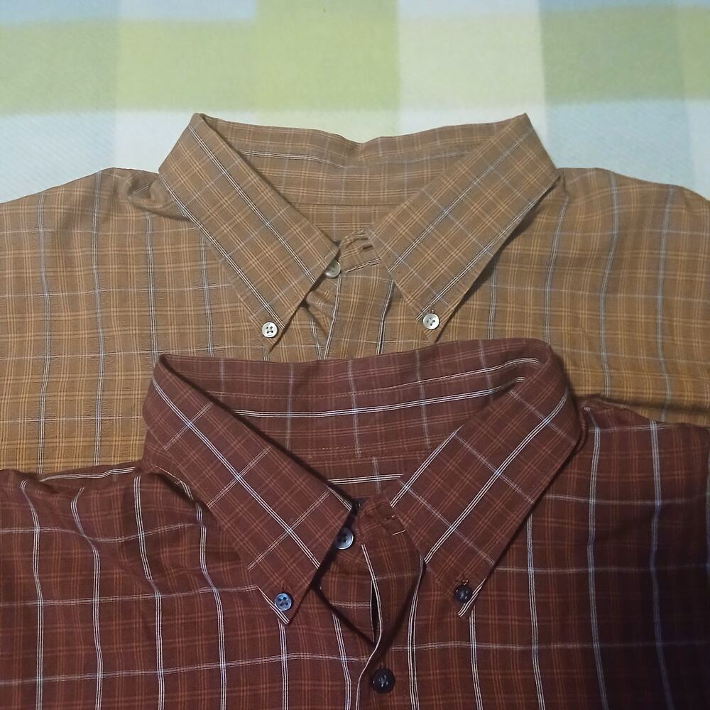 Van heusen Red And Rust Plaid Long Sleeve Button-Up Shirts Lot Of 2 Size Xxl